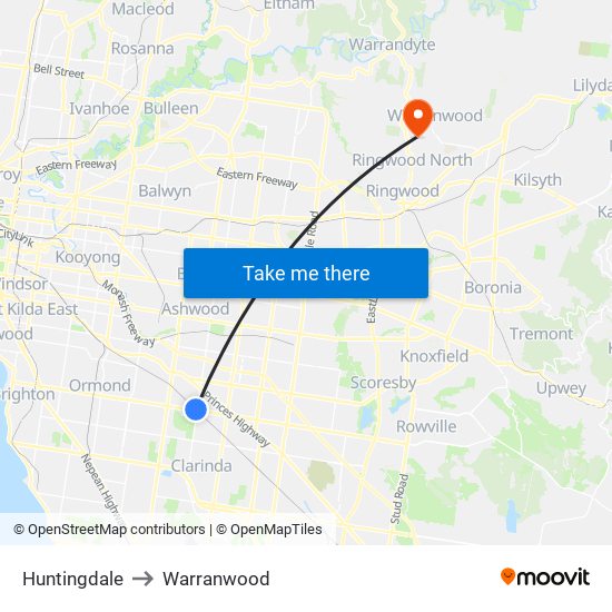 Huntingdale to Warranwood map