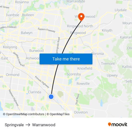 Springvale to Warranwood map