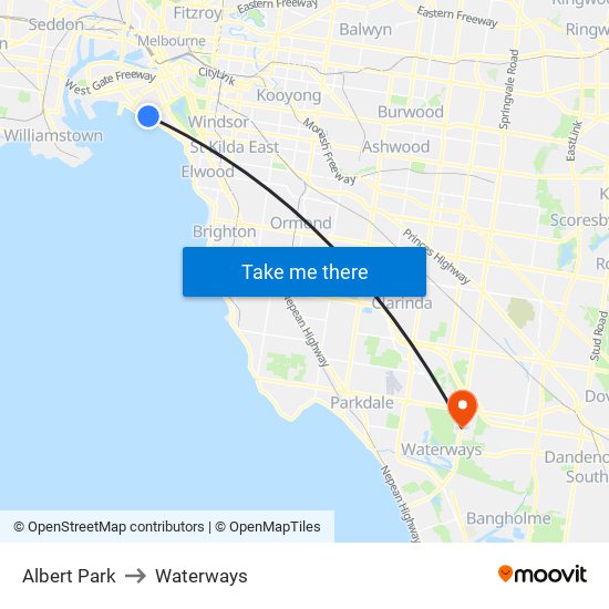 Albert Park to Waterways map