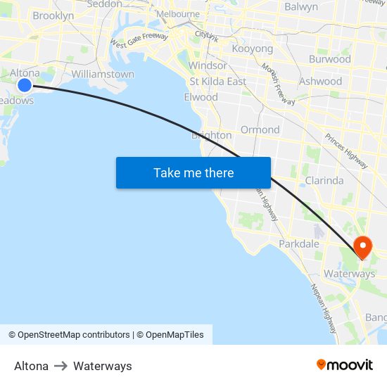 Altona to Waterways map