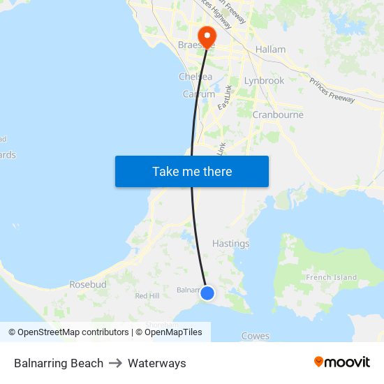 Balnarring Beach to Waterways map