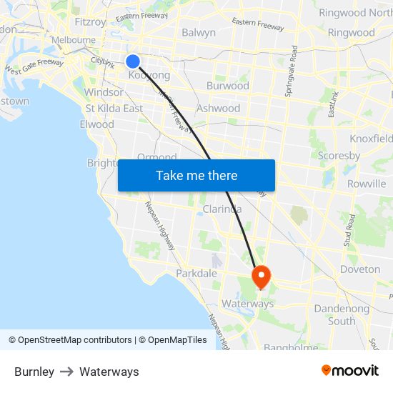 Burnley to Waterways map