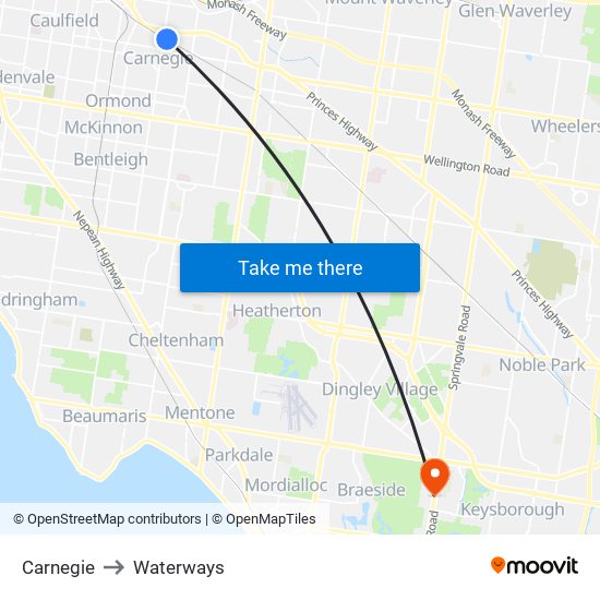 Carnegie to Waterways map