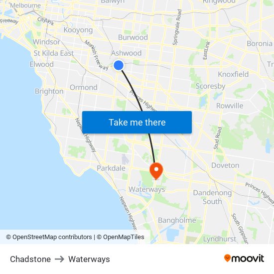 Chadstone to Waterways map