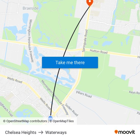 Chelsea Heights to Waterways map