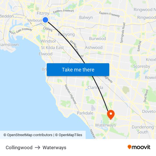 Collingwood to Waterways map