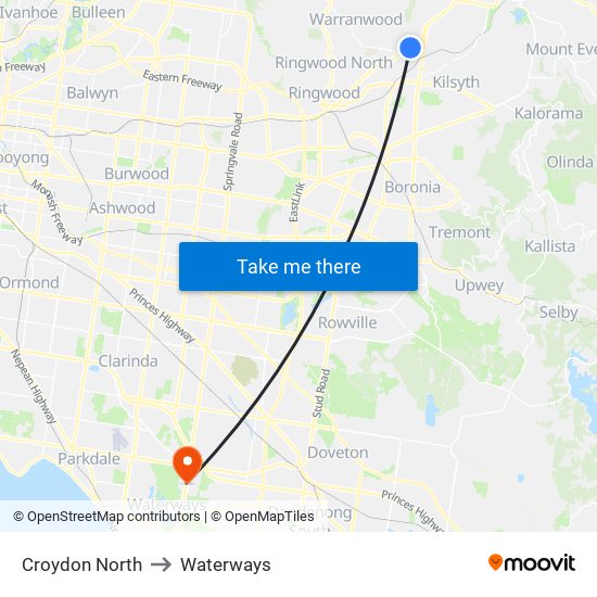 Croydon North to Waterways map