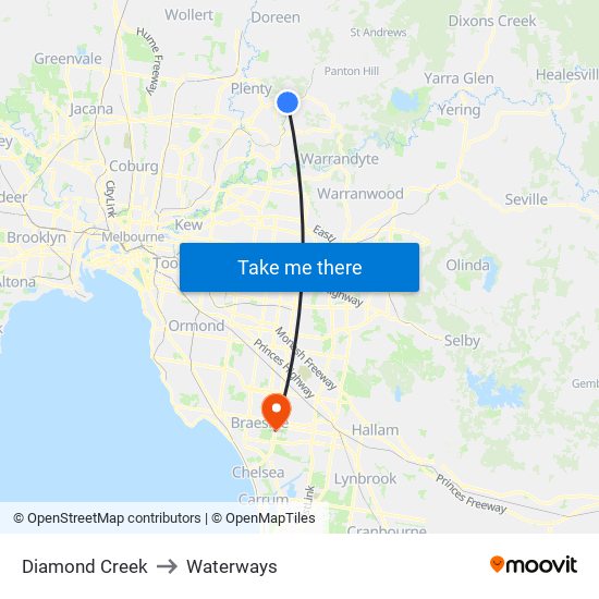 Diamond Creek to Waterways map