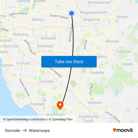 Donvale to Waterways map