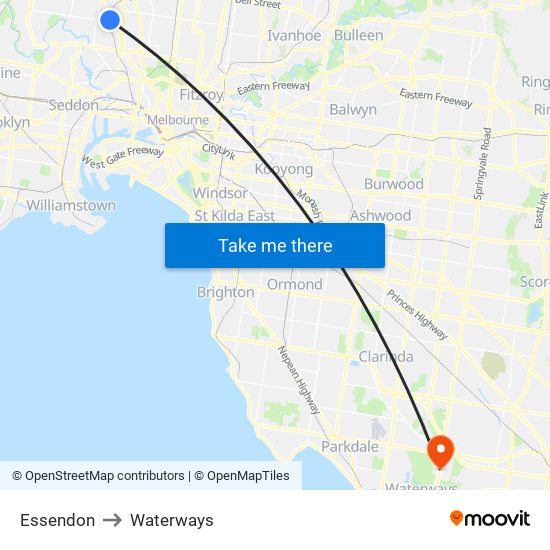 Essendon to Waterways map