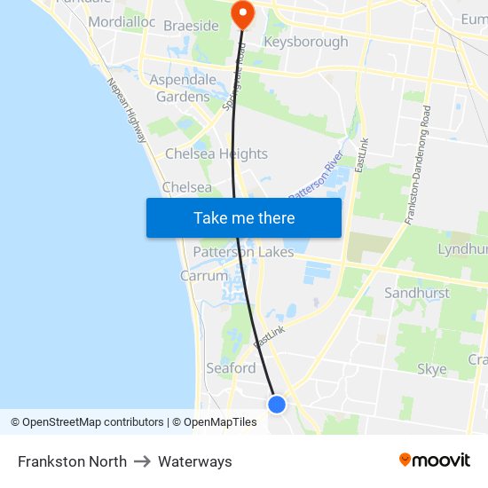 Frankston North to Waterways map