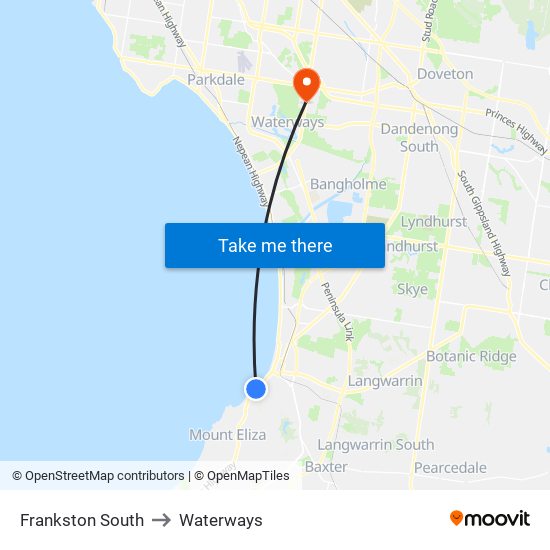 Frankston South to Waterways map