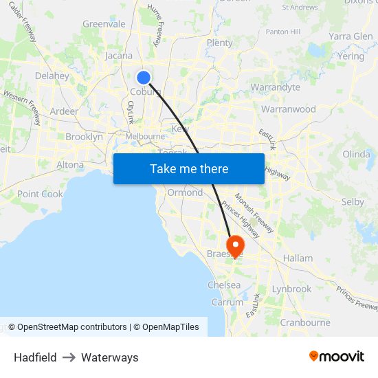 Hadfield to Waterways map