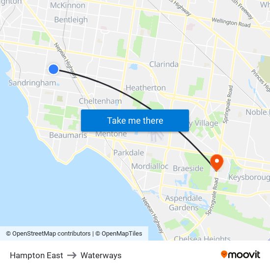 Hampton East to Waterways map