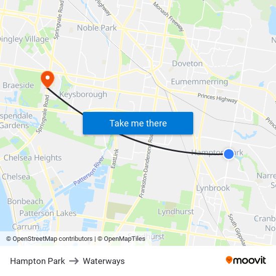 Hampton Park to Waterways map