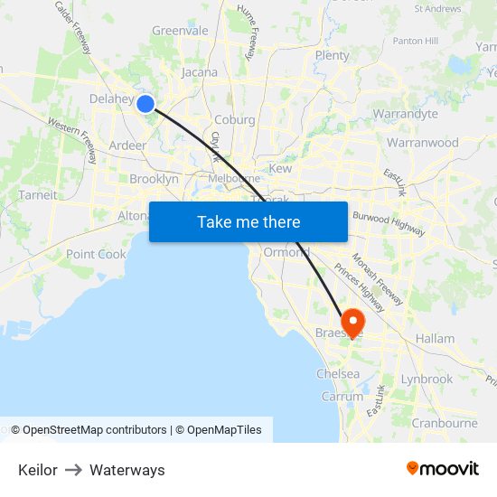 Keilor to Waterways map