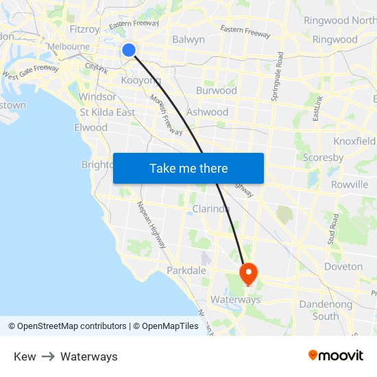 Kew to Waterways map