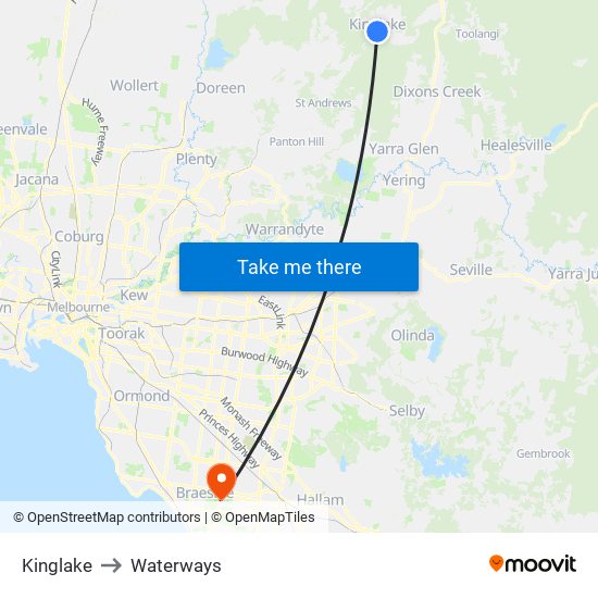 Kinglake to Waterways map