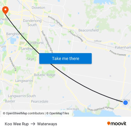 Koo Wee Rup to Waterways map