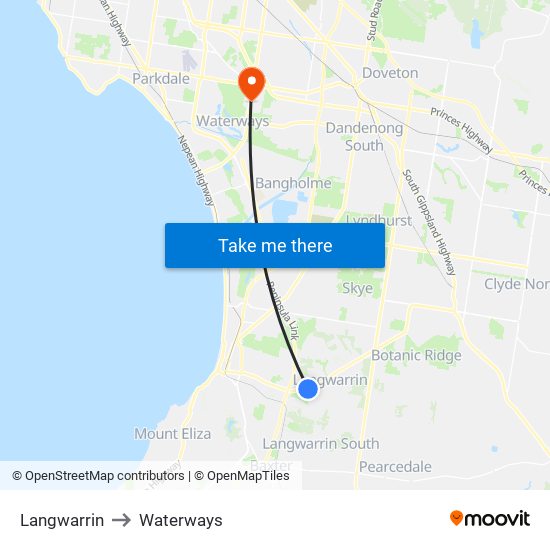 Langwarrin to Waterways map