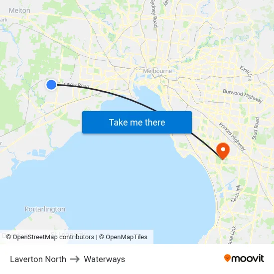 Laverton North to Waterways map