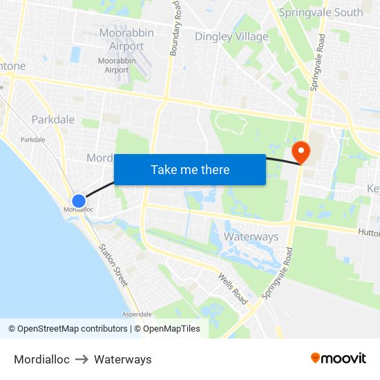 Mordialloc to Waterways map