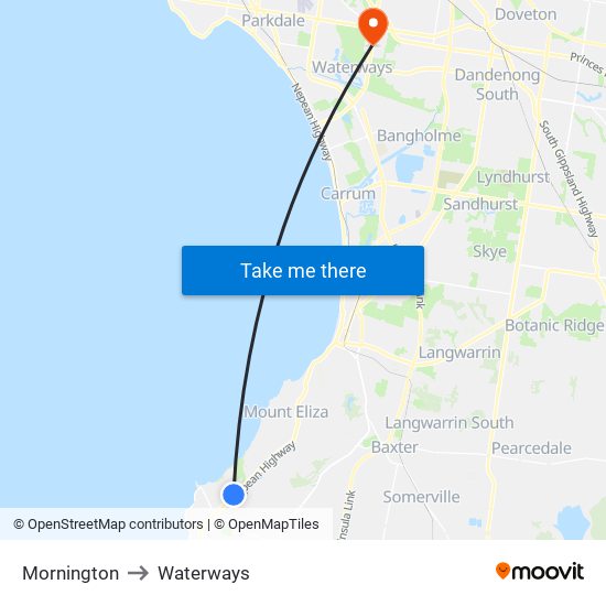 Mornington to Waterways map