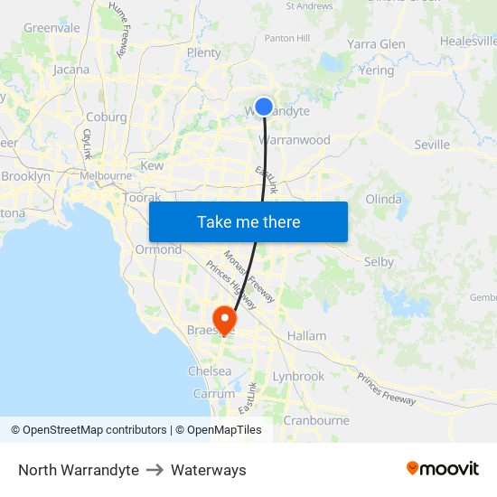 North Warrandyte to Waterways map