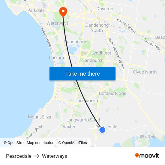 Pearcedale to Waterways map