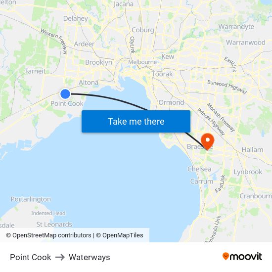 Point Cook to Waterways map