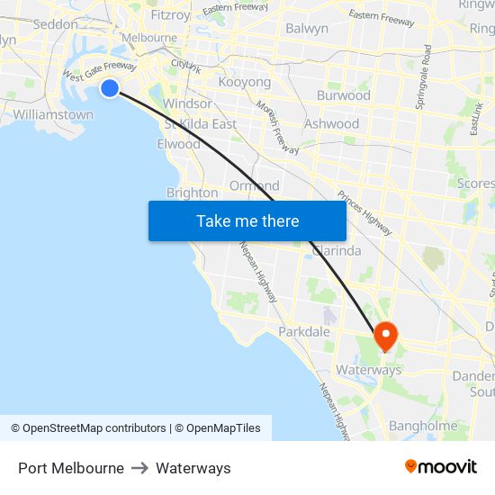 Port Melbourne to Waterways map