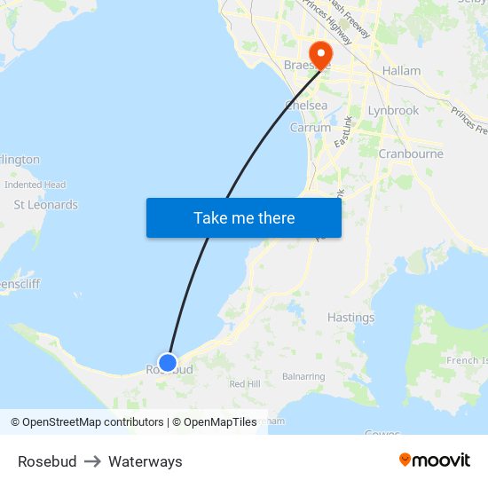 Rosebud to Waterways map