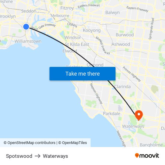 Spotswood to Waterways map