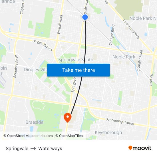 Springvale to Waterways map