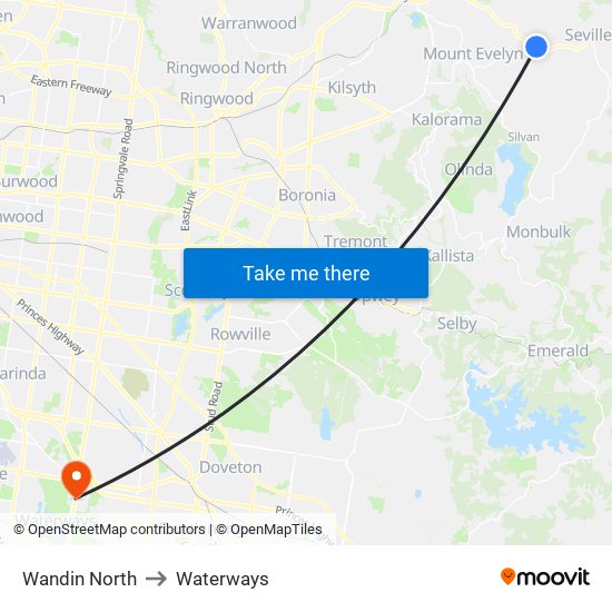 Wandin North to Waterways map