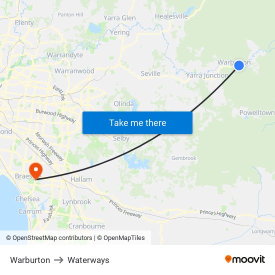 Warburton to Waterways map