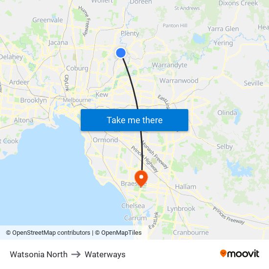 Watsonia North to Waterways map