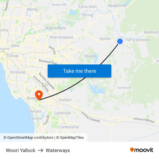 Woori Yallock to Waterways map