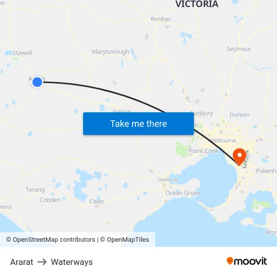 Ararat to Waterways map
