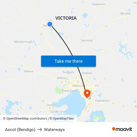 Ascot (Bendigo) to Waterways map