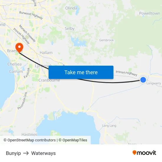 Bunyip to Waterways map