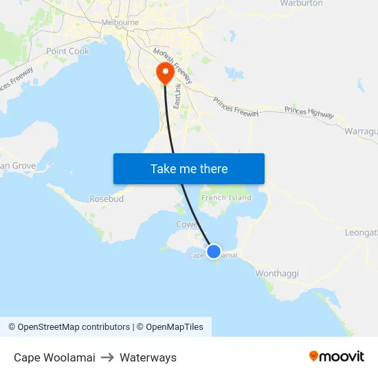 Cape Woolamai to Waterways map