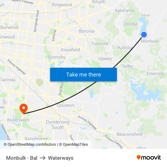 Monbulk - Bal to Waterways map