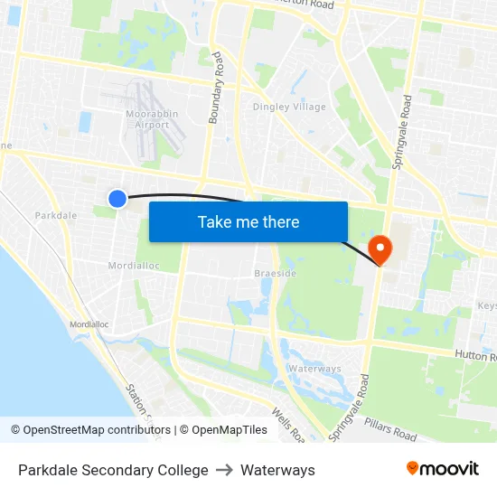 Parkdale Secondary College to Waterways map