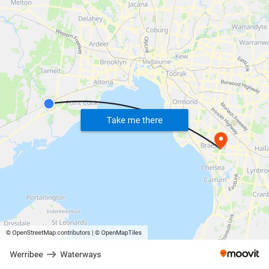 Werribee to Waterways map