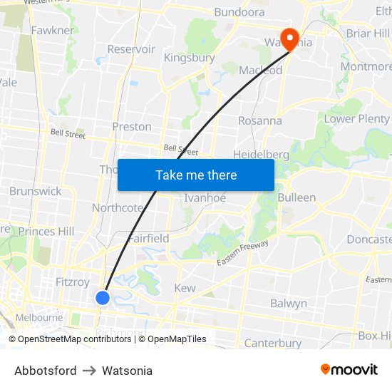 Abbotsford to Watsonia map