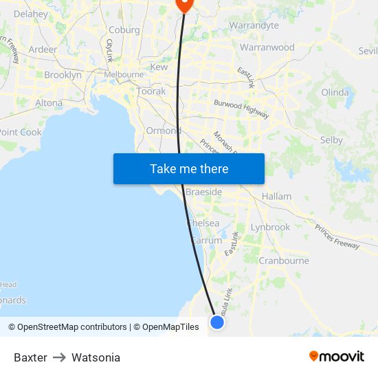 Baxter to Watsonia map