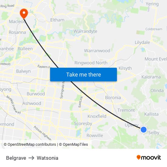 Belgrave to Watsonia map