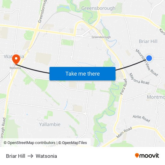 Briar Hill to Watsonia map