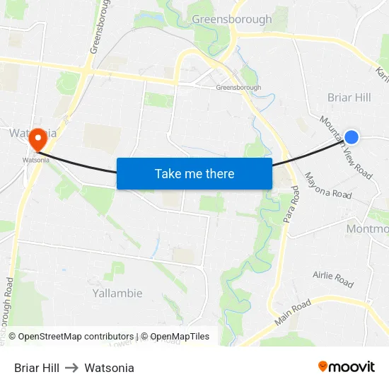 Briar Hill to Watsonia map